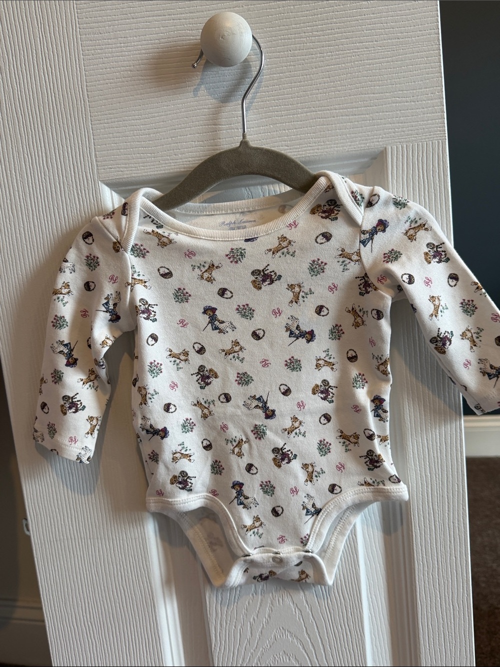 Ralph Lauren baby girl White Long-Sleeve Printed Baby One-Piece